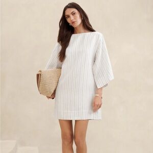NWT Banana Republic Petite Sz 4 White Stripe Linen Mini Dress